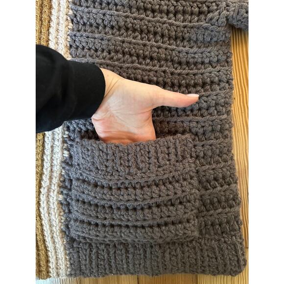 NWOT Handmade Chunky Crochet Knit Gray Green Blue Brown Long Sleeve Sweater OS - Picture 7 of 10